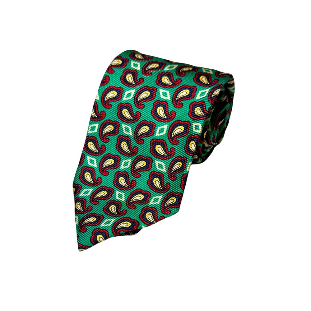 Polo by Ralph Lauren mens green paisley 100% silk vintage neck tie EUC